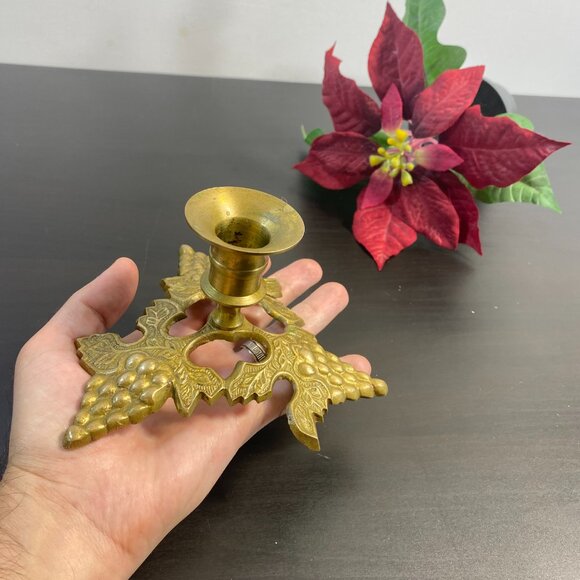 Vintage Brass Ornate Candlestick, Golden Decorative Candle Holder, Dining Rustic - Picture 7 of 10